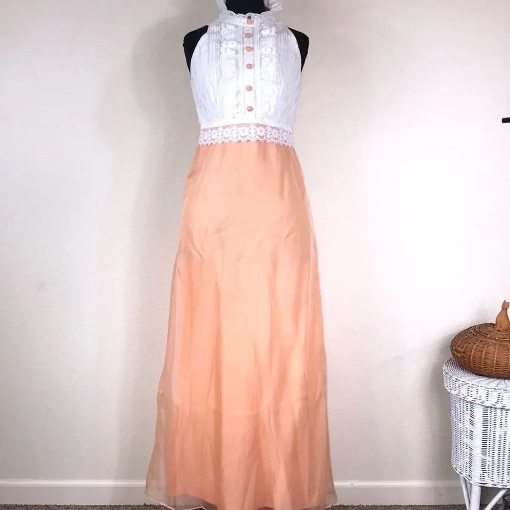 VTG,Handmade peach Pink Orange Formal Lace Women Dress 👗 Size S Approximately
